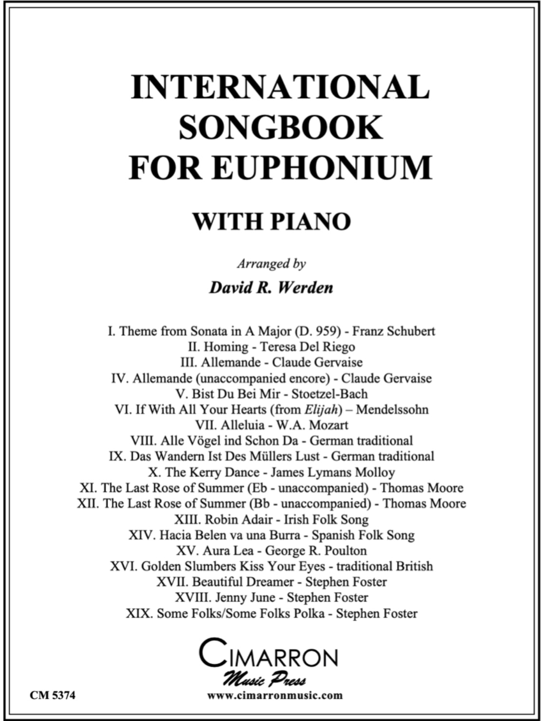 International Songbook for Euphonium - Arr. David R.Werden - Euphonium and Piano