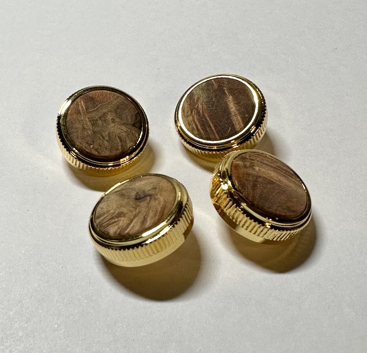 Gold plated finger buttons with wood insert - GOLD ORANGE - set of four - NEW!