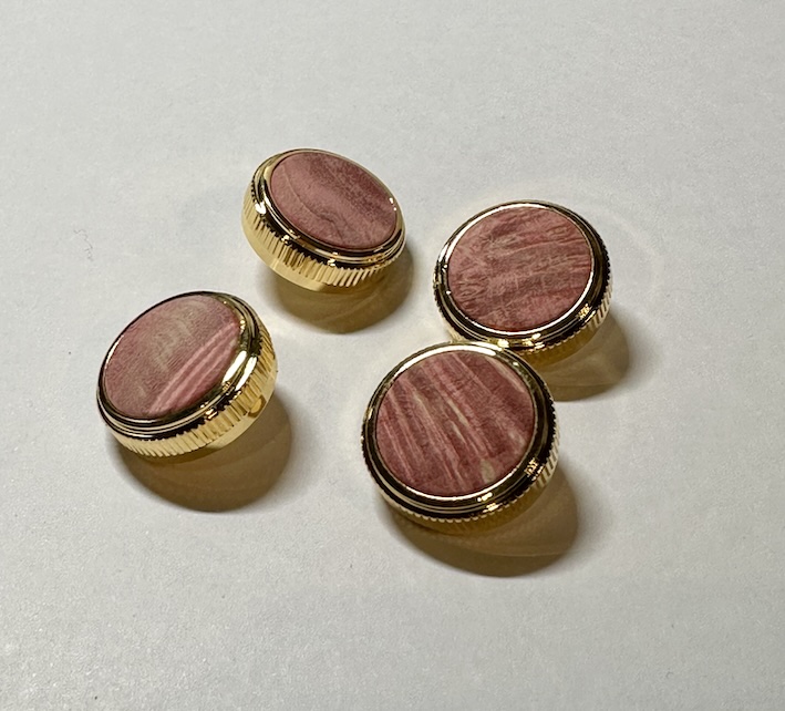 Gold plated finger buttons with wood insert - RED/PINK - set of four - NEW!